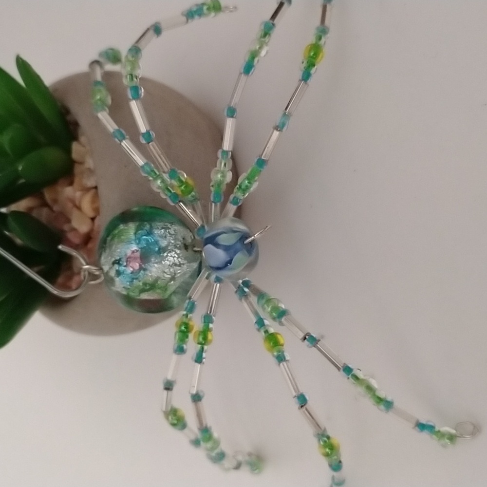 Blue and Green Handmade Beaded Spider